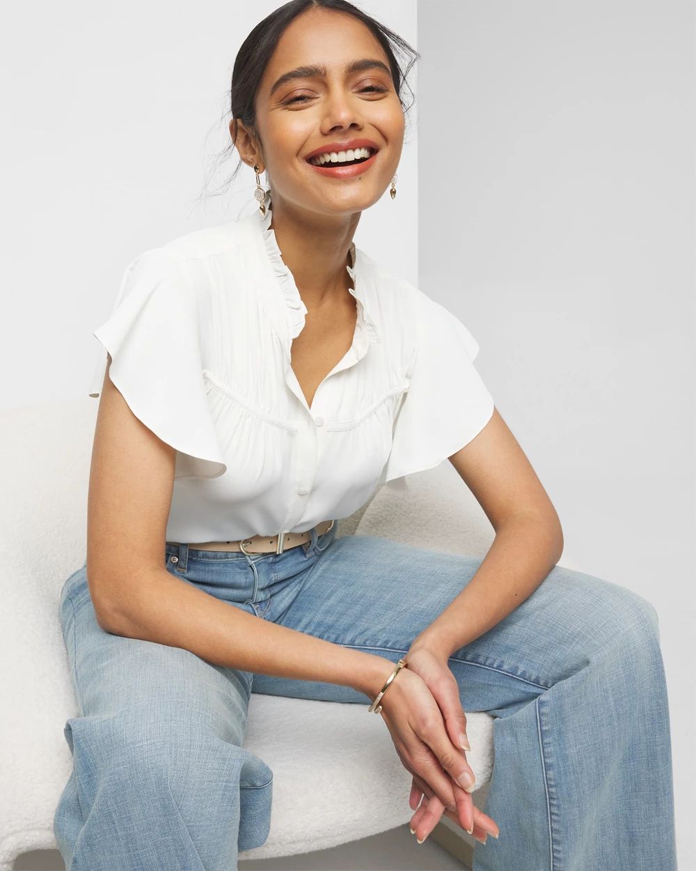 Short Sleeve Flutter Sleeve Shell Top | White House Black Market